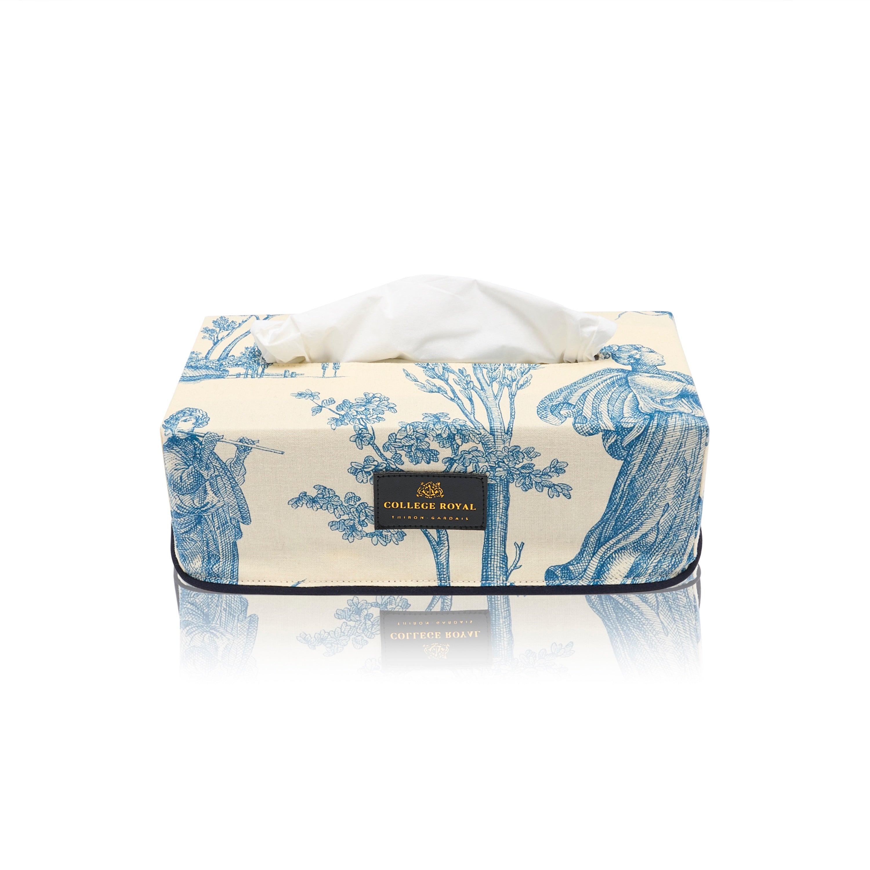 Tissue box cover Toile de Jouy blue