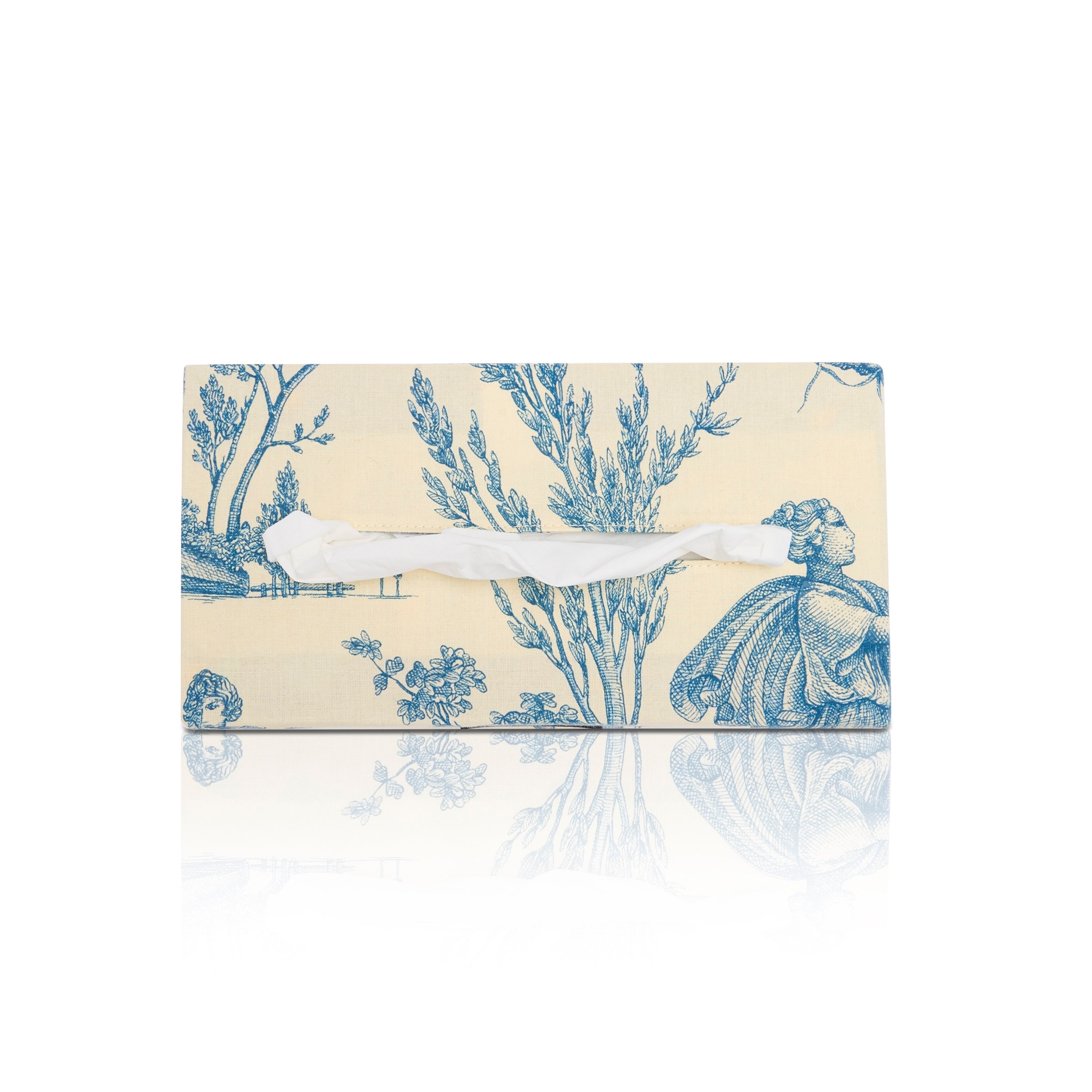 Tissue box cover Toile de Jouy blue