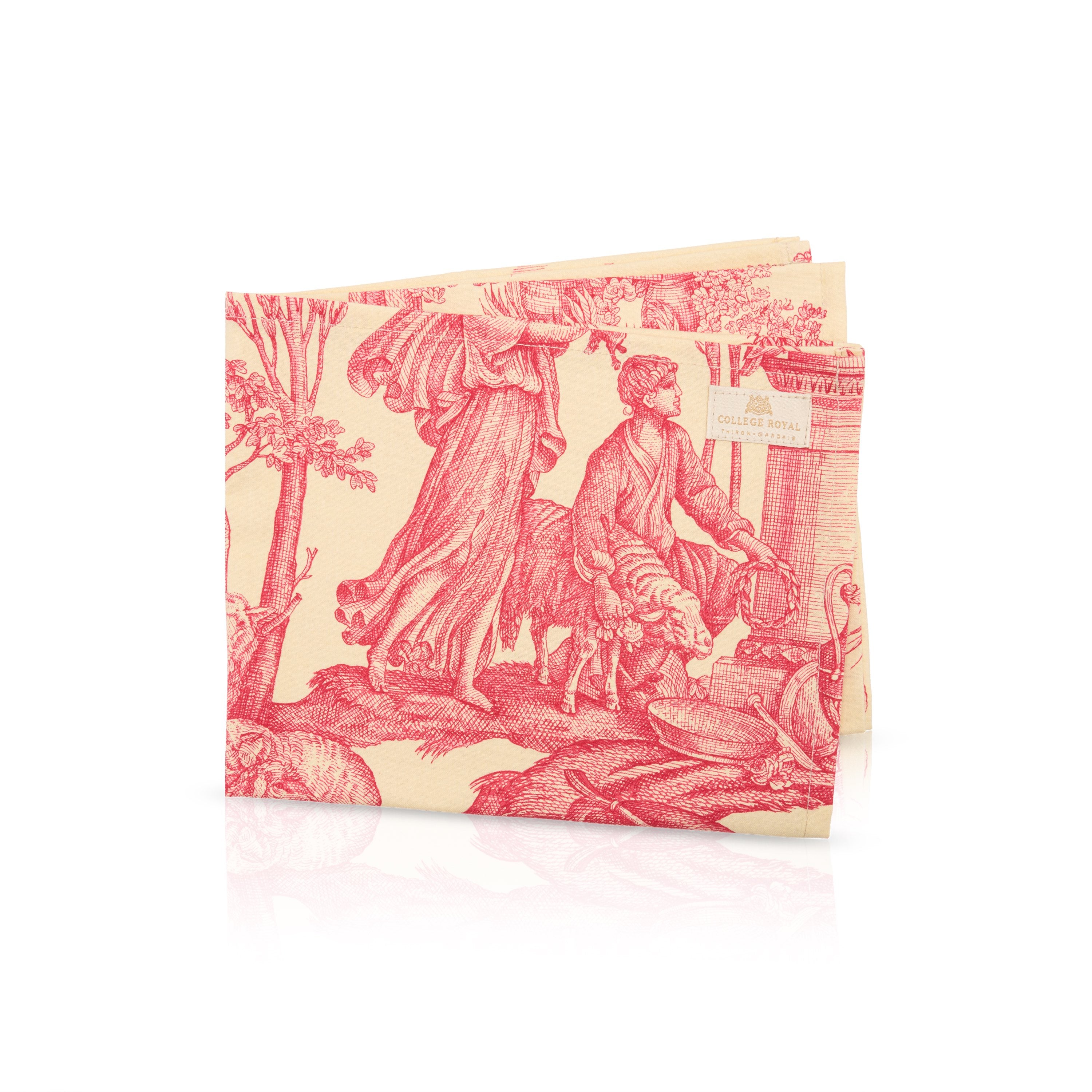 Torchon en toile de Jouy rouge