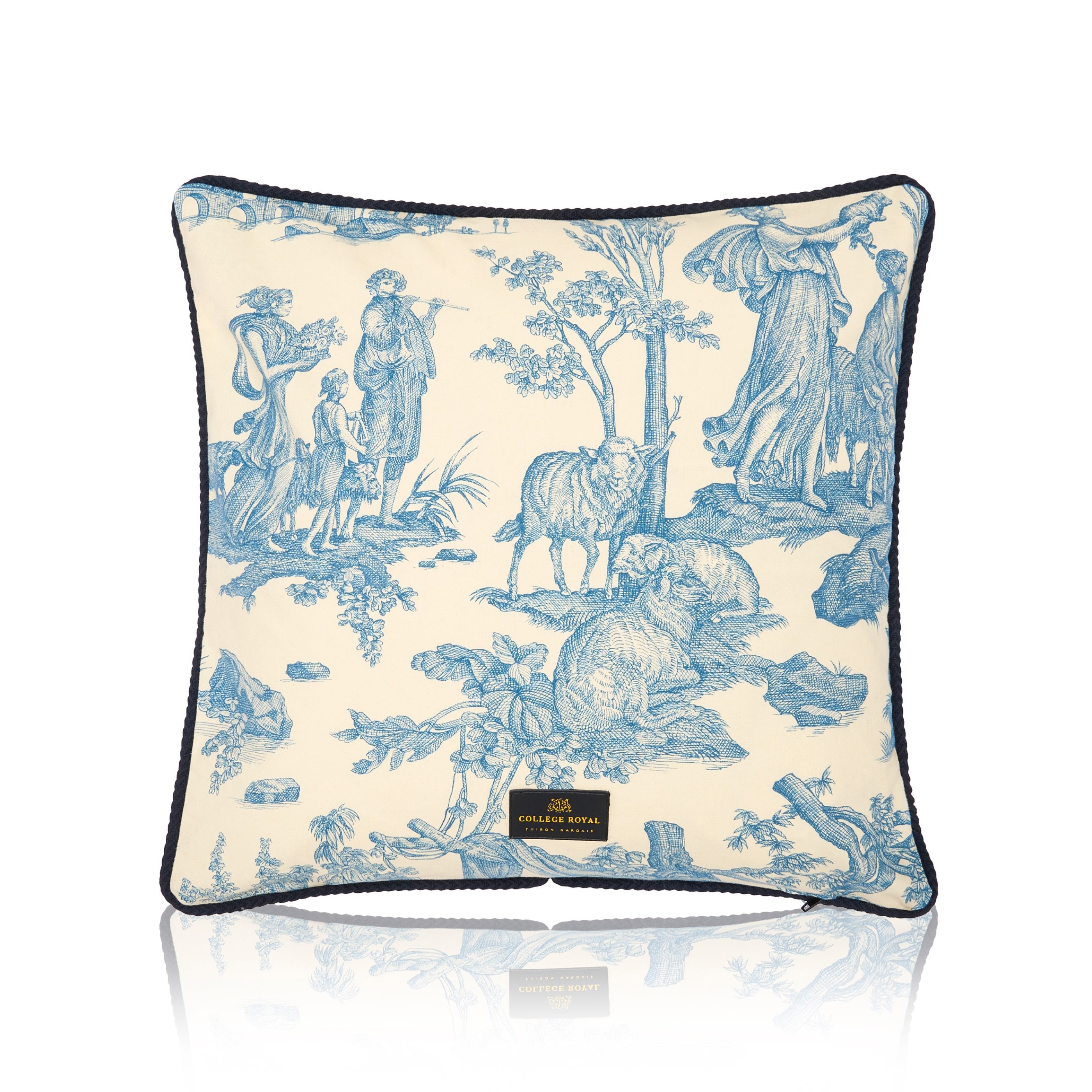 Housse de coussin en toile de Jouy bleue