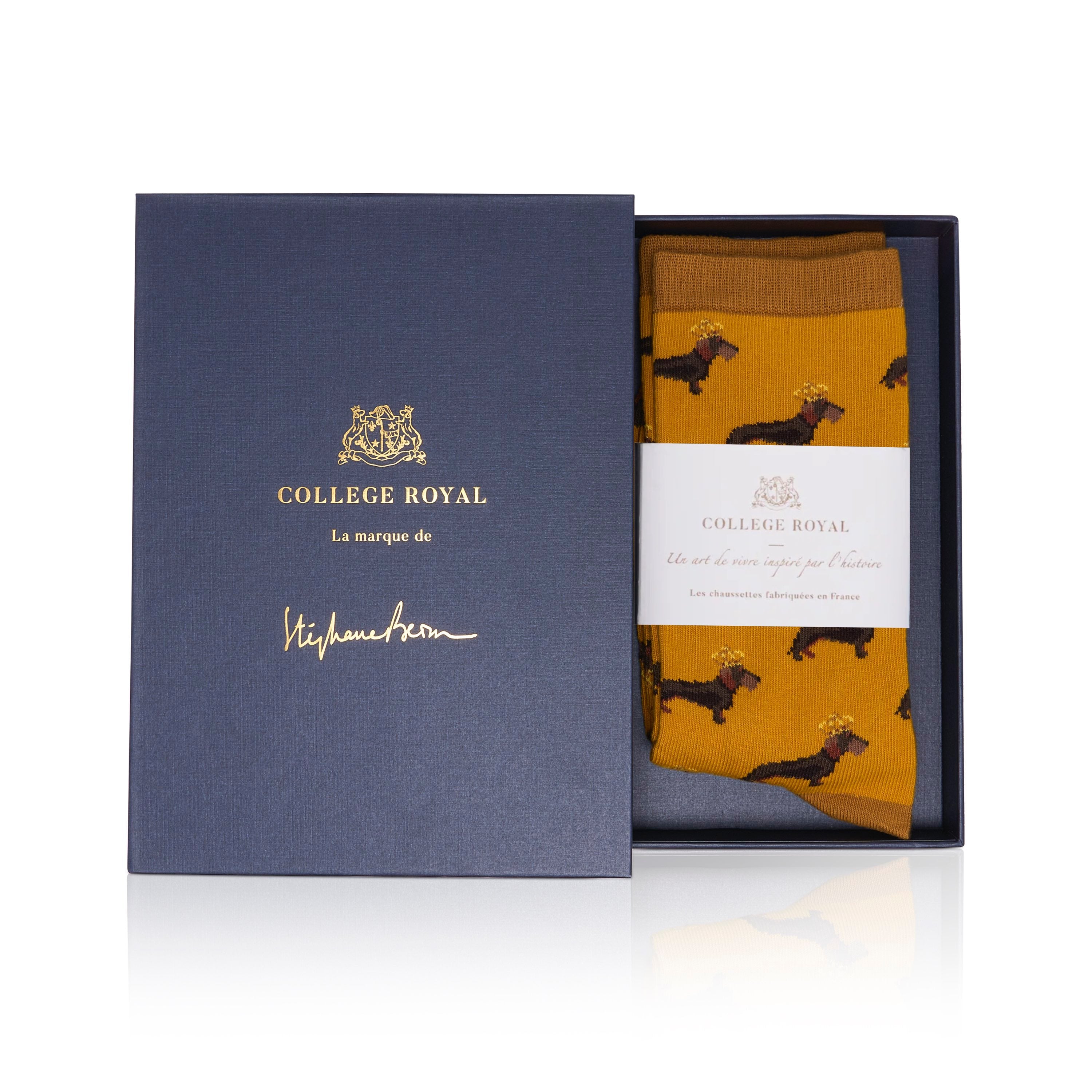 Socks "Crowned Dachshunds" Mustard M/F