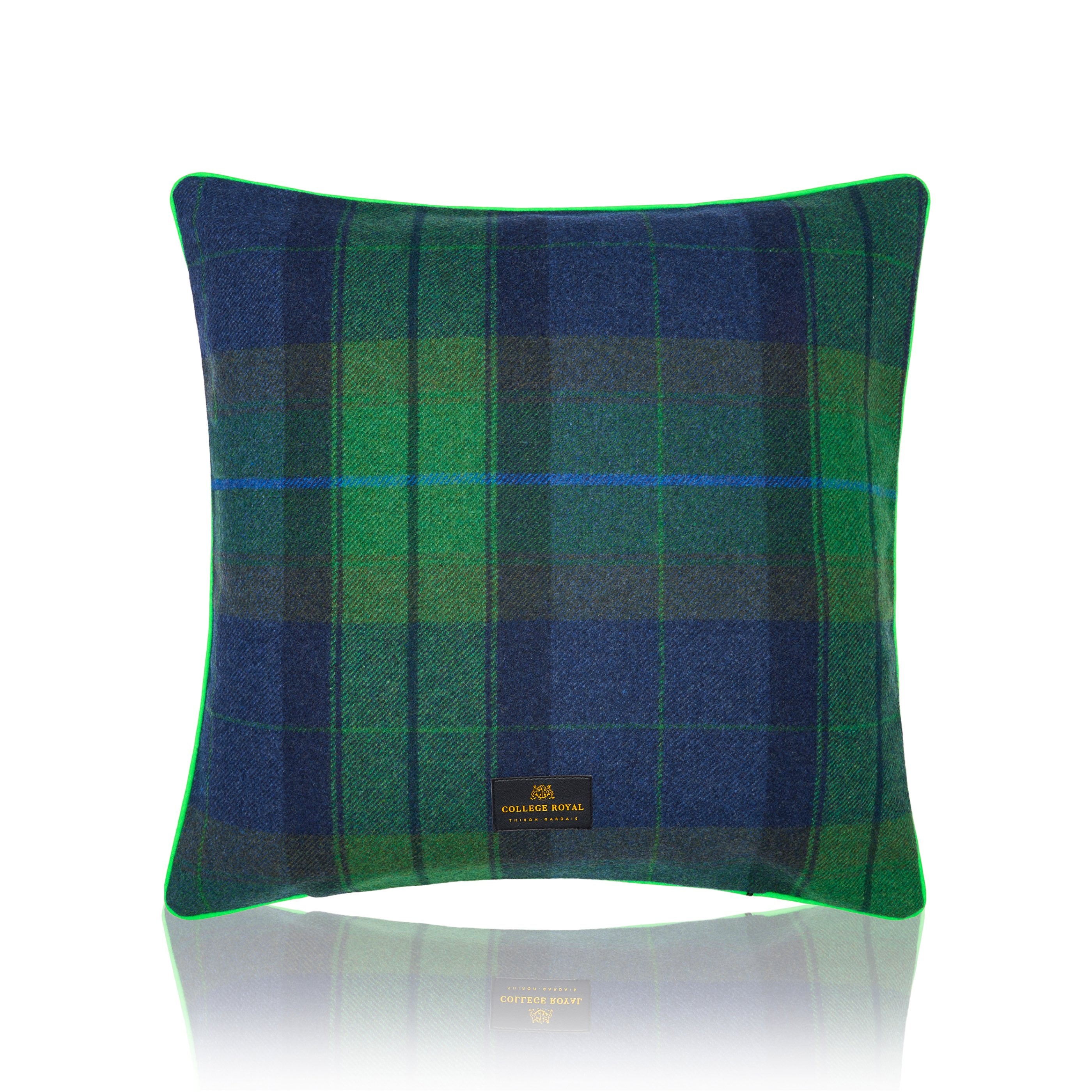 Emerald wool tartan cushion cover
