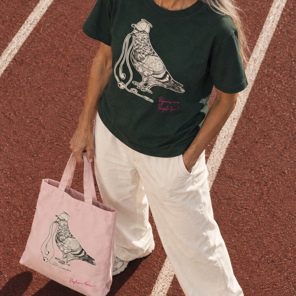 Fourre-tout "respect the pigeon" rose
