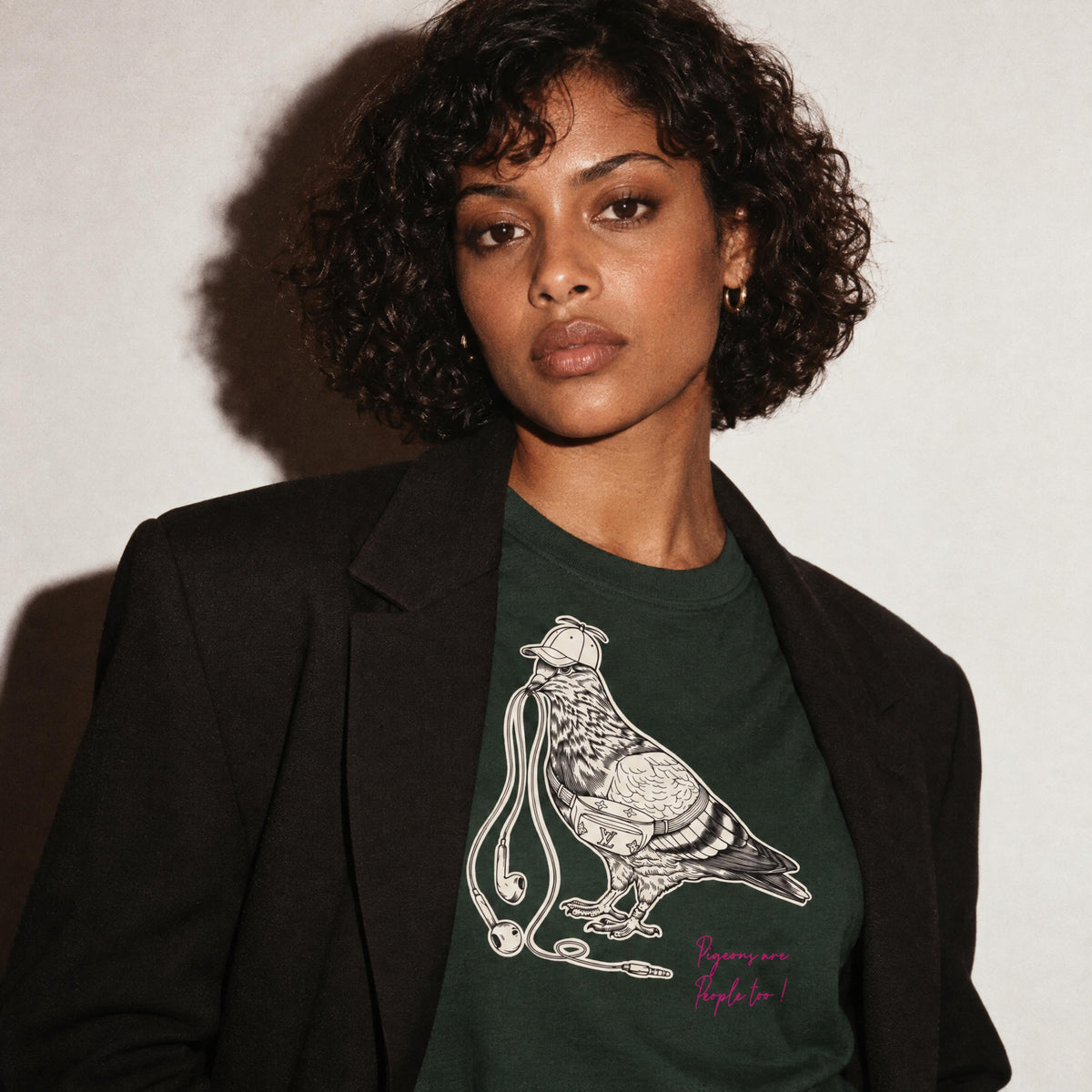 T-shirt super premium mixte «respect the pigeon" vert foncé