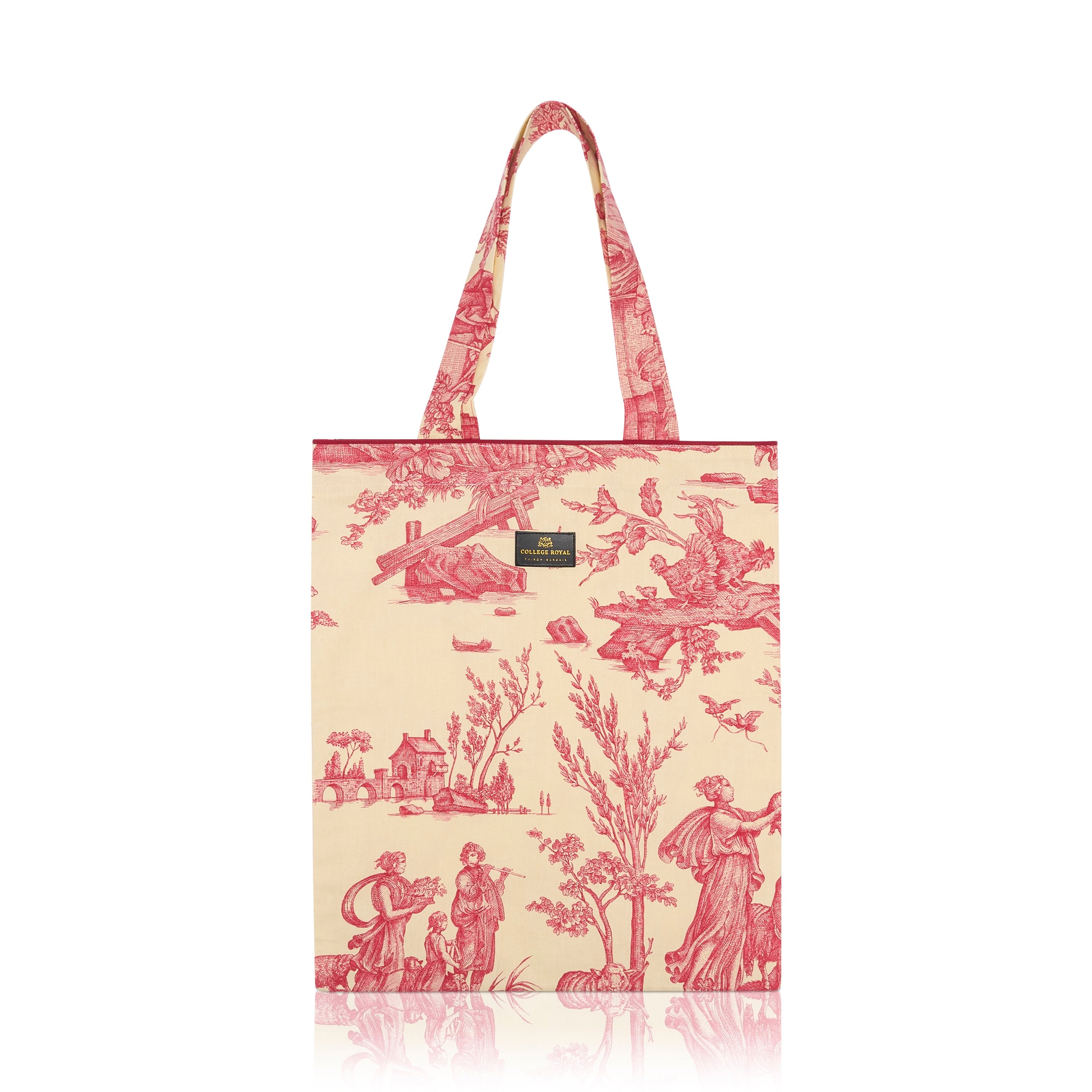 Red Toile de Jouy Tote Bag