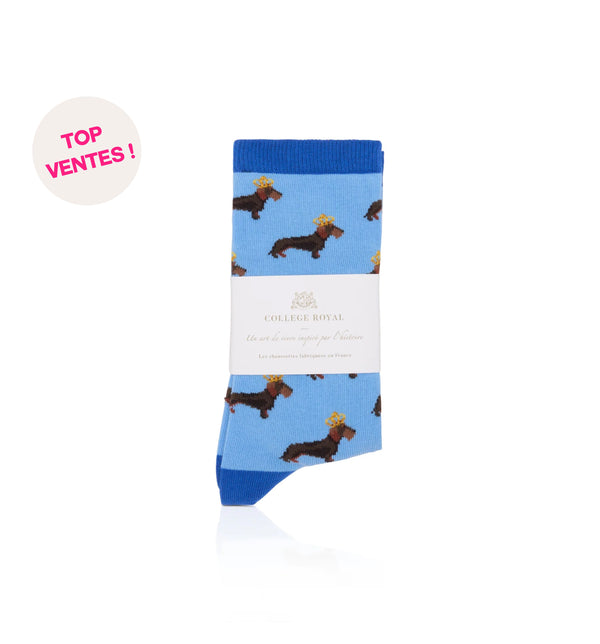 Chaussettes "Teckels Couronnés" bleues H/F