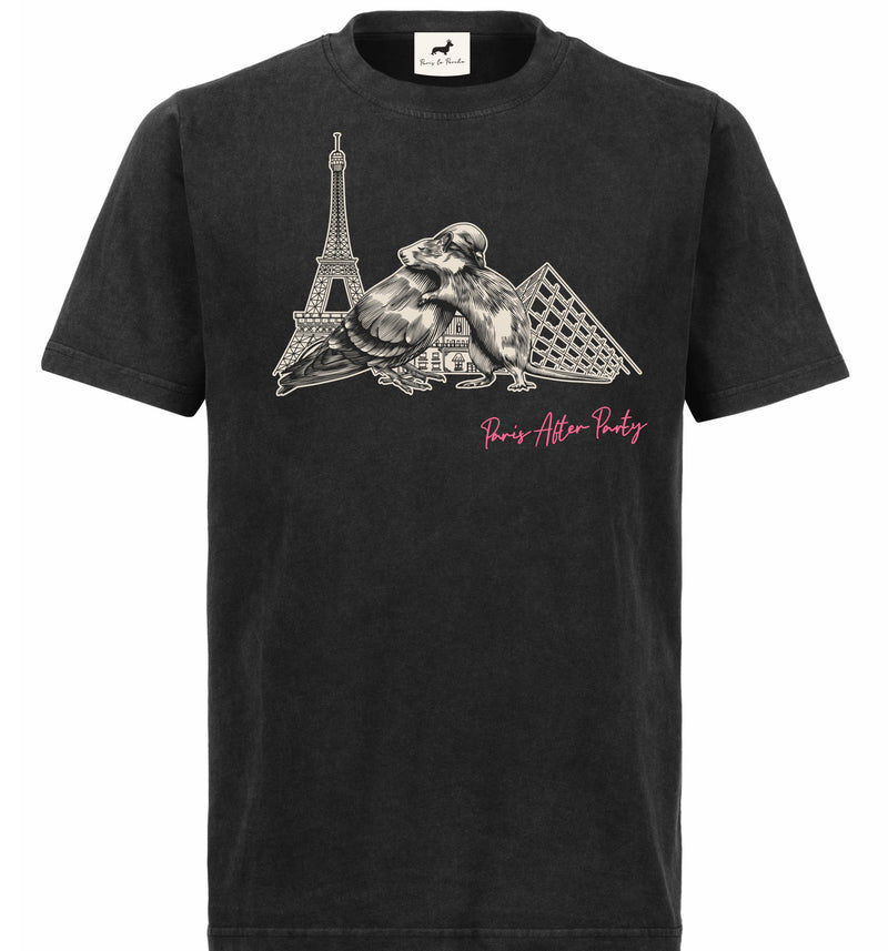 T-shirt super premium mixte «Paris after party» noir vintage