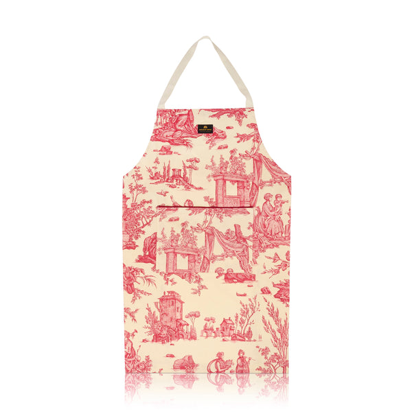 Tablier en toile de Jouy rouge
