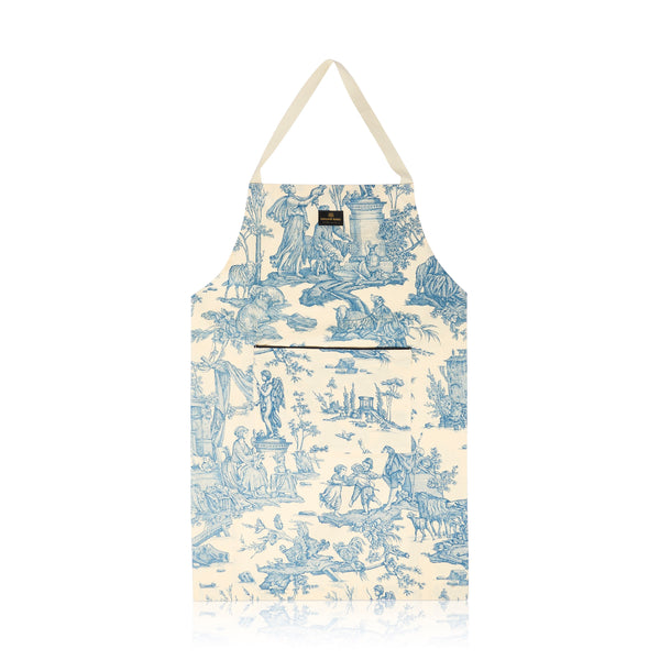 Tablier en toile de Jouy bleu