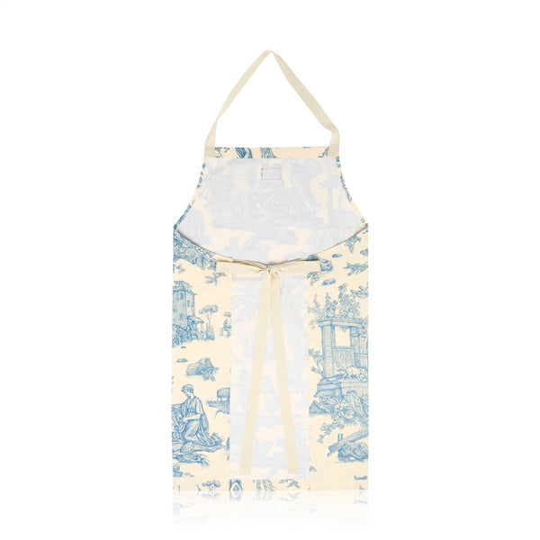 Tablier en toile de Jouy bleu