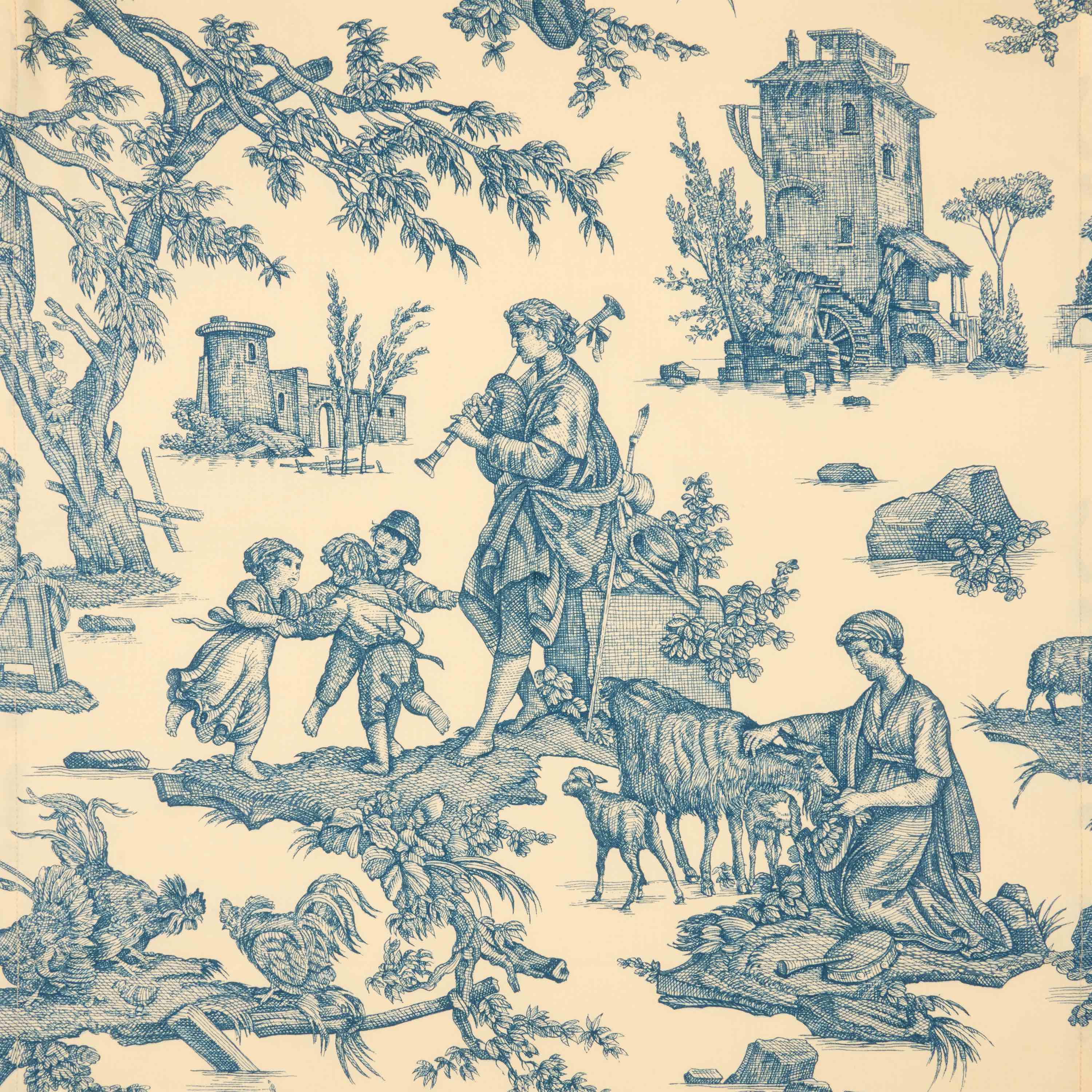 Torchon en toile de Jouy Bleu