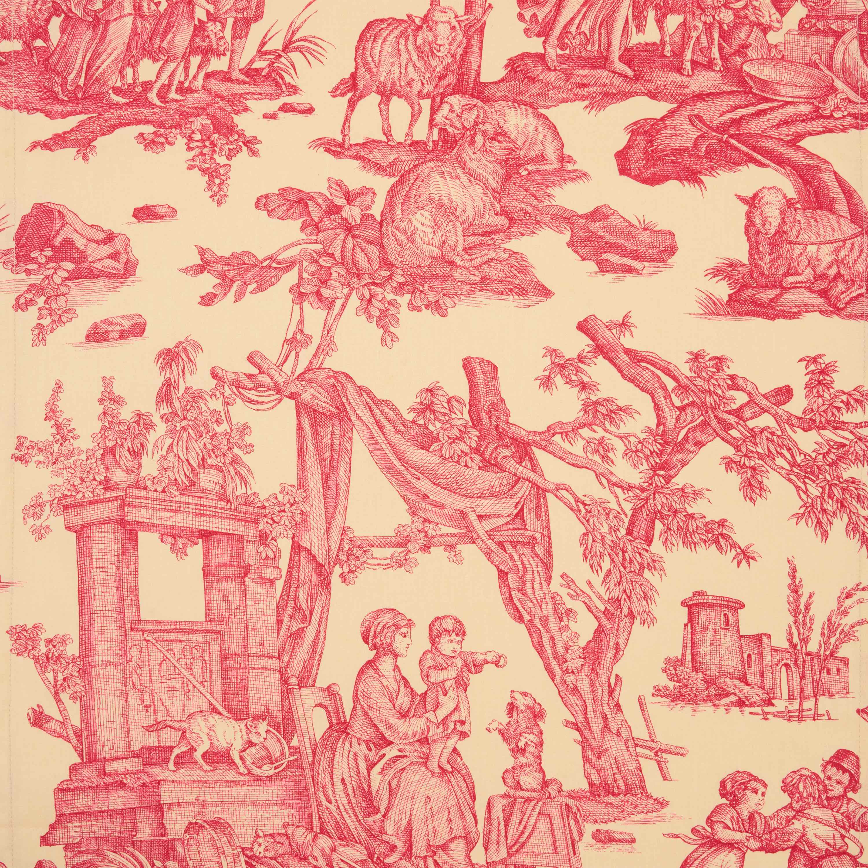 Torchon en toile de Jouy rouge