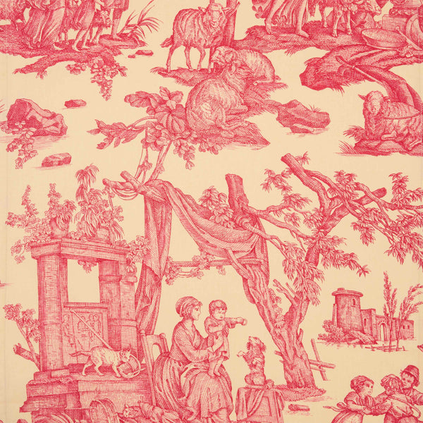 Torchon en toile de Jouy rouge