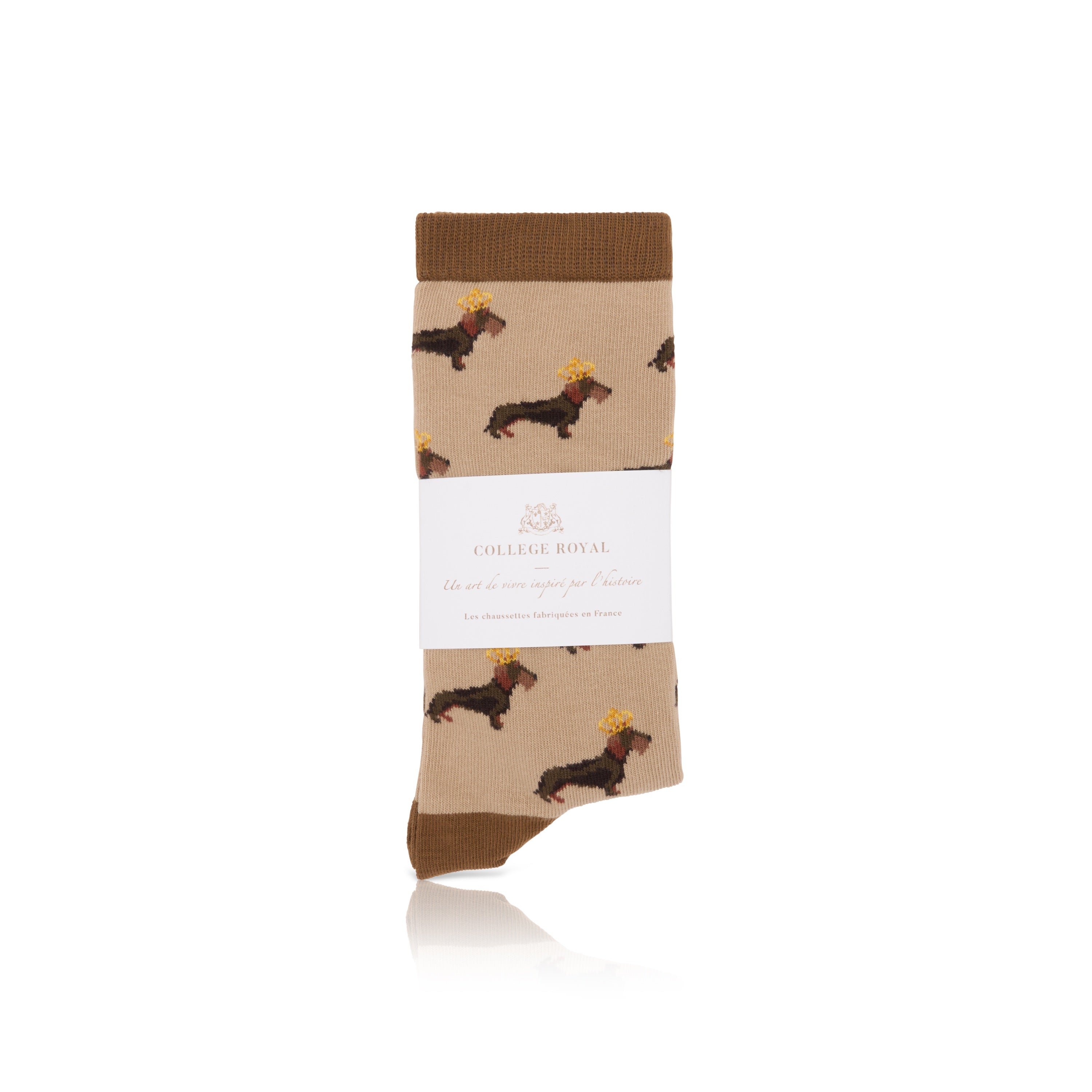 Chaussettes "Teckels Couronnés" marrons H/F