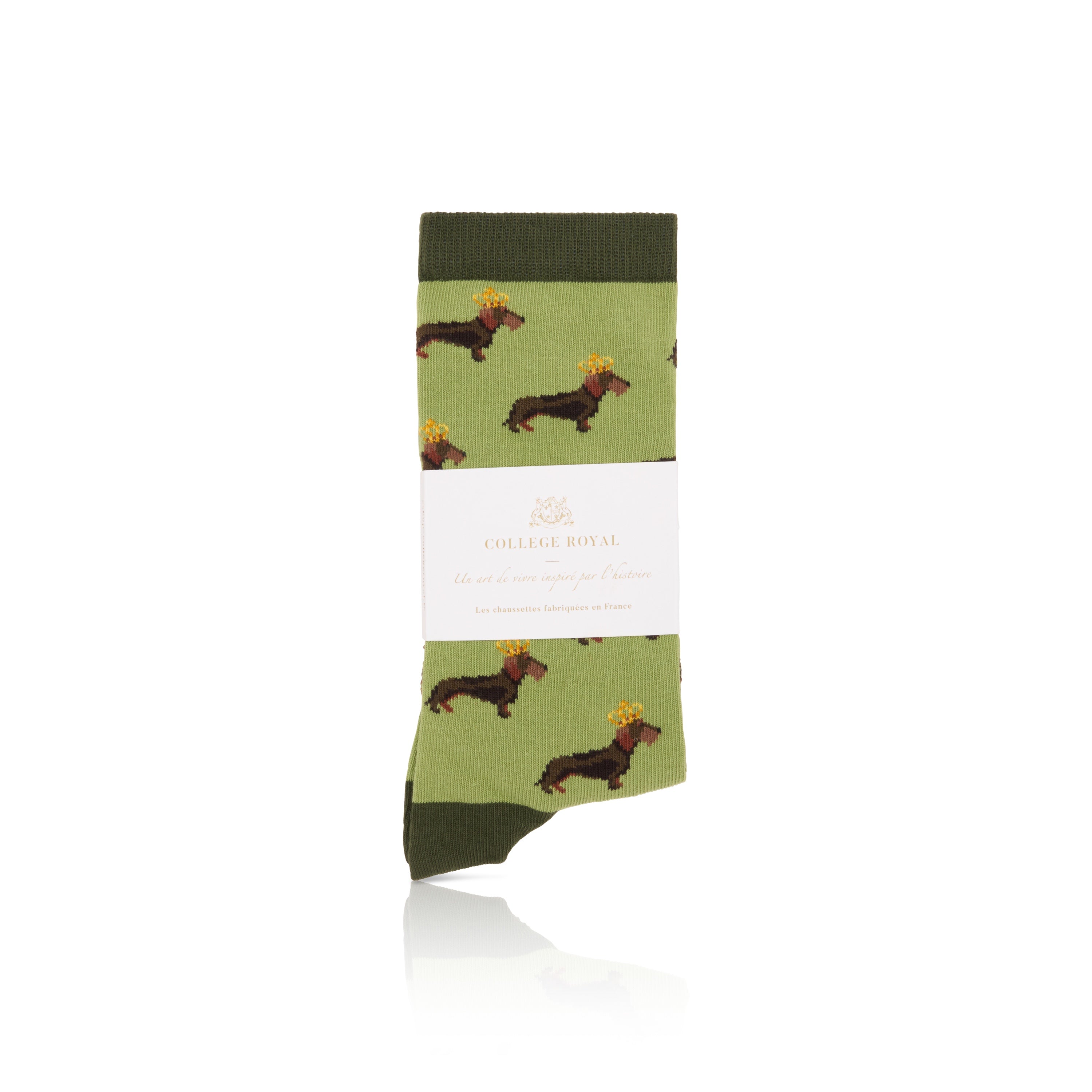 Chaussettes "Teckels Couronnés" vertes H/F