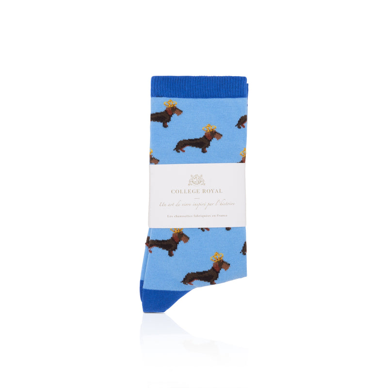 Chaussettes "Teckels Couronnés" bleues H/F (avec boite)
