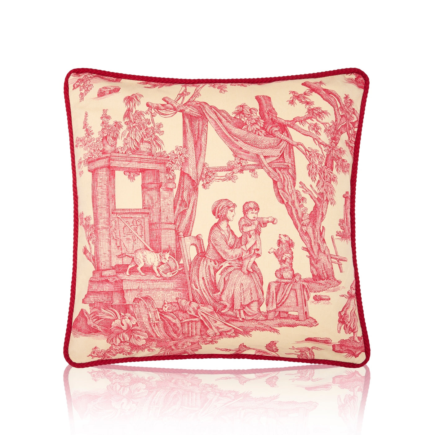 Housse de coussin en toile de Jouy rouge