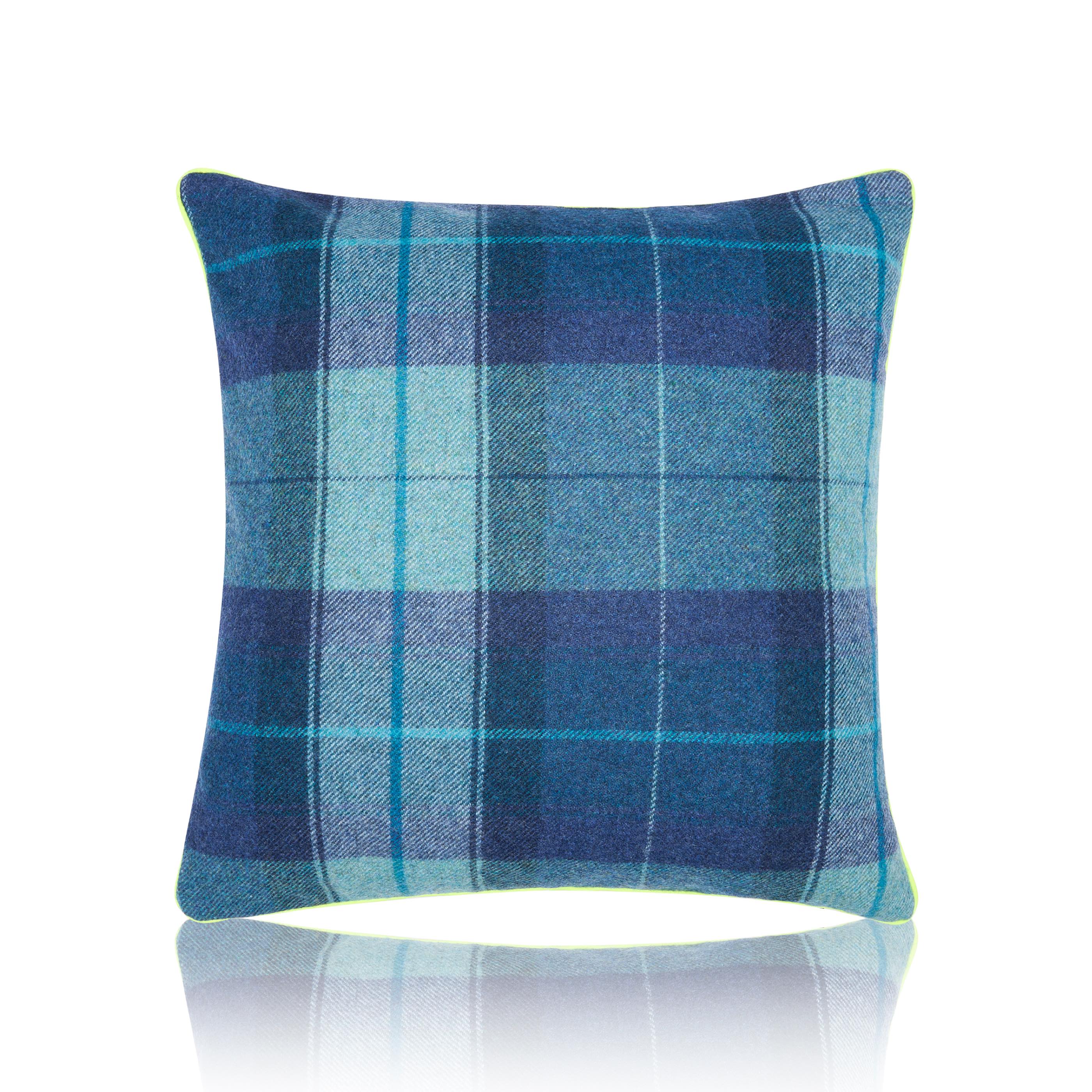 Housse de Coussin Écossais Azur en laine