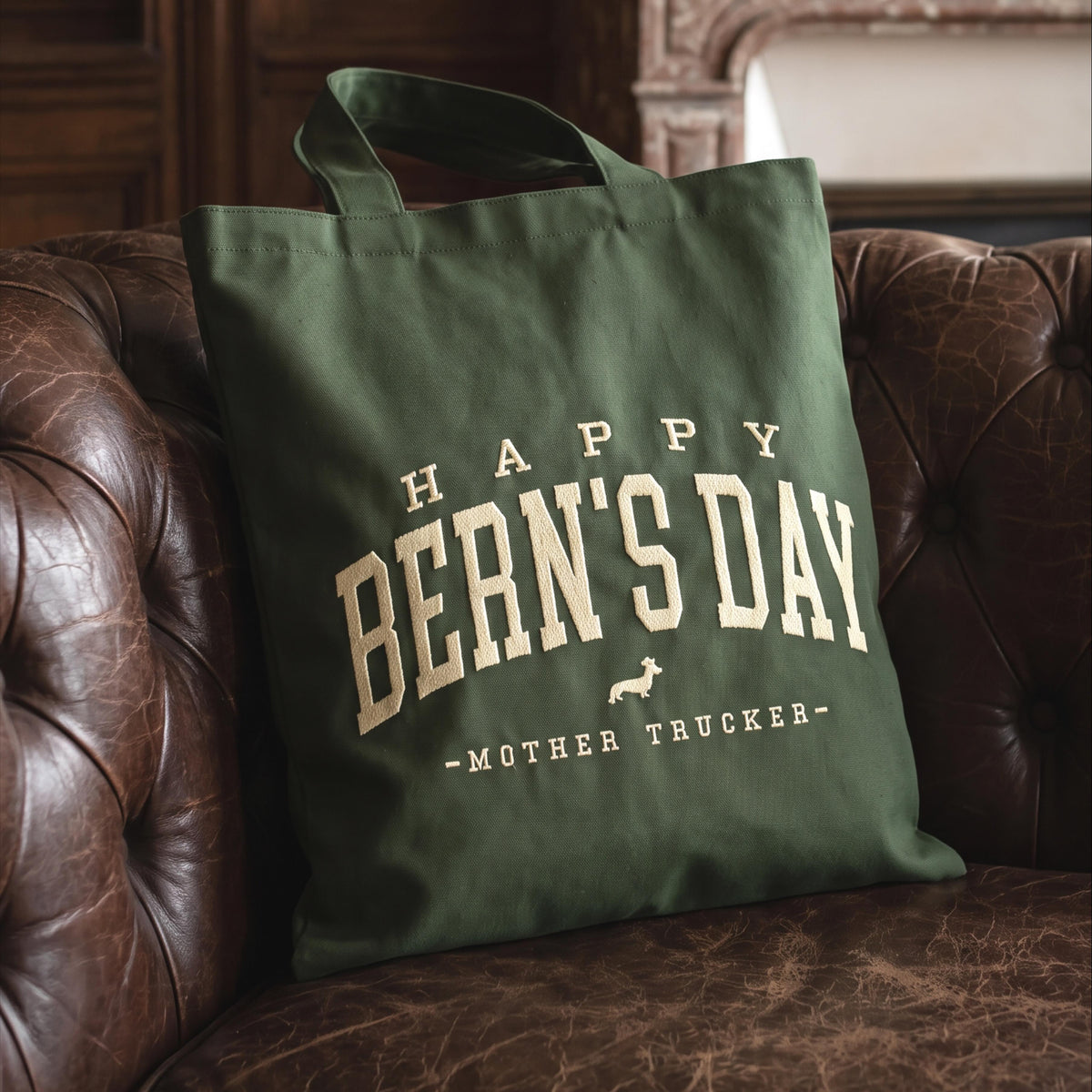 Fourre-tout "happy bern's day" brodé kaki