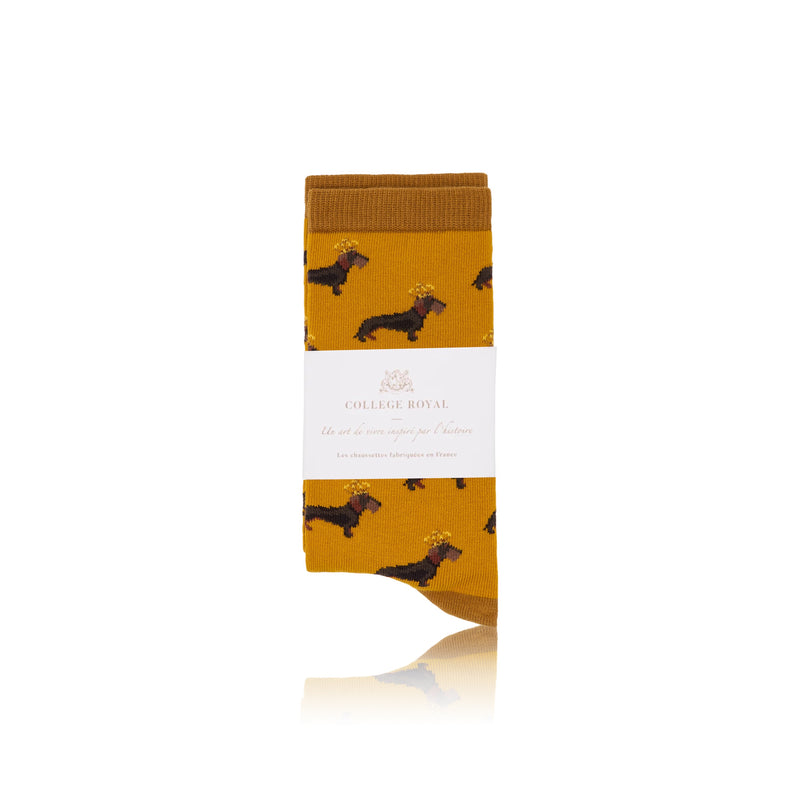 Chaussettes "Teckels Couronnés" Moutardes H/F (avec boite)