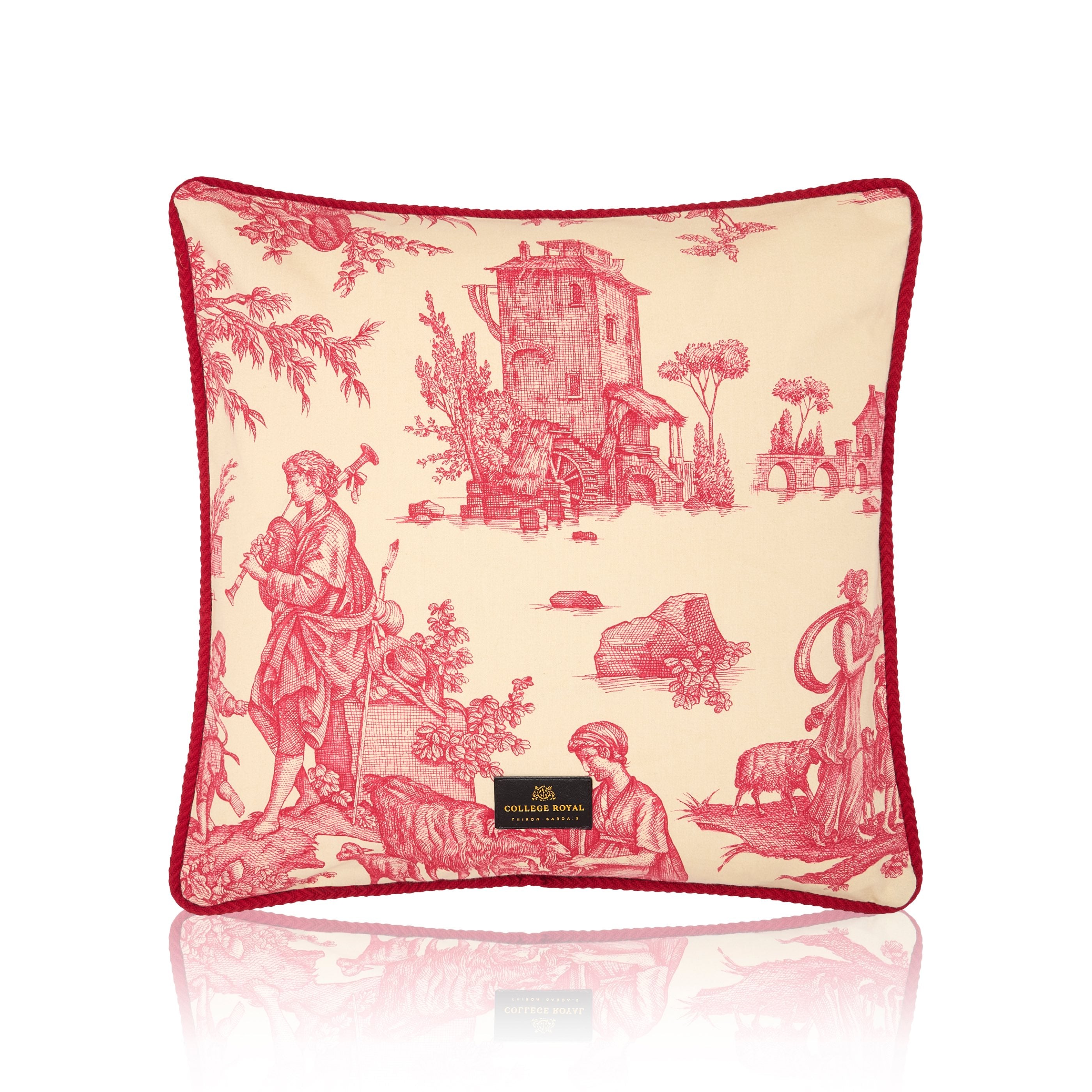 Cushion Cover in Red Toile de Jouy