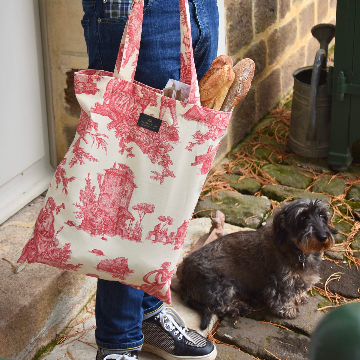 Red Toile de Jouy Tote Bag