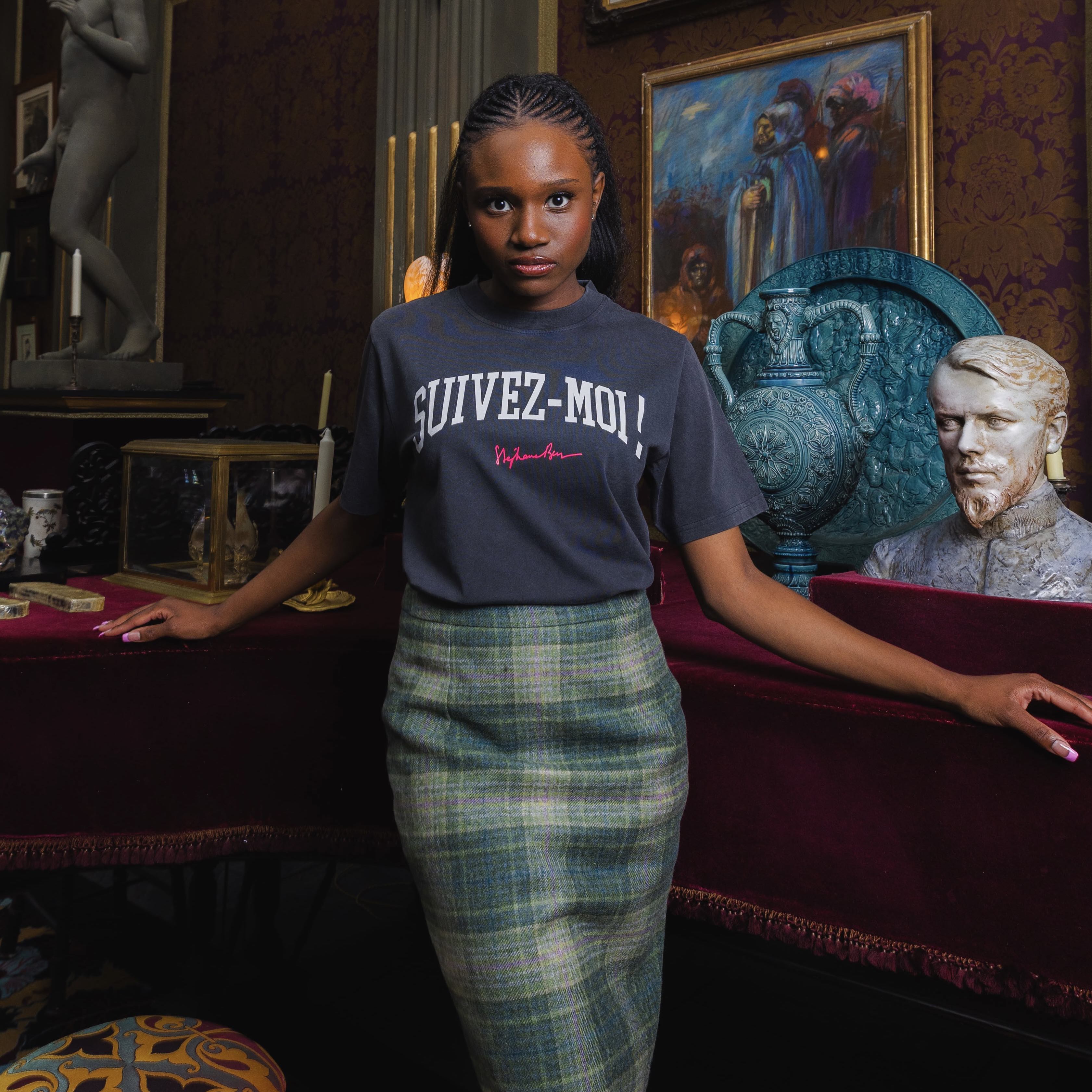 T-shirt super premium mixte «suivez-moi» vintage noir