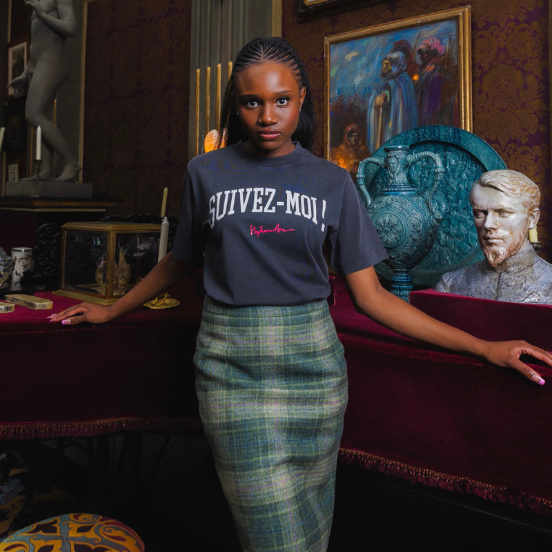 T-shirt super premium mixte «suivez-moi» vintage noir