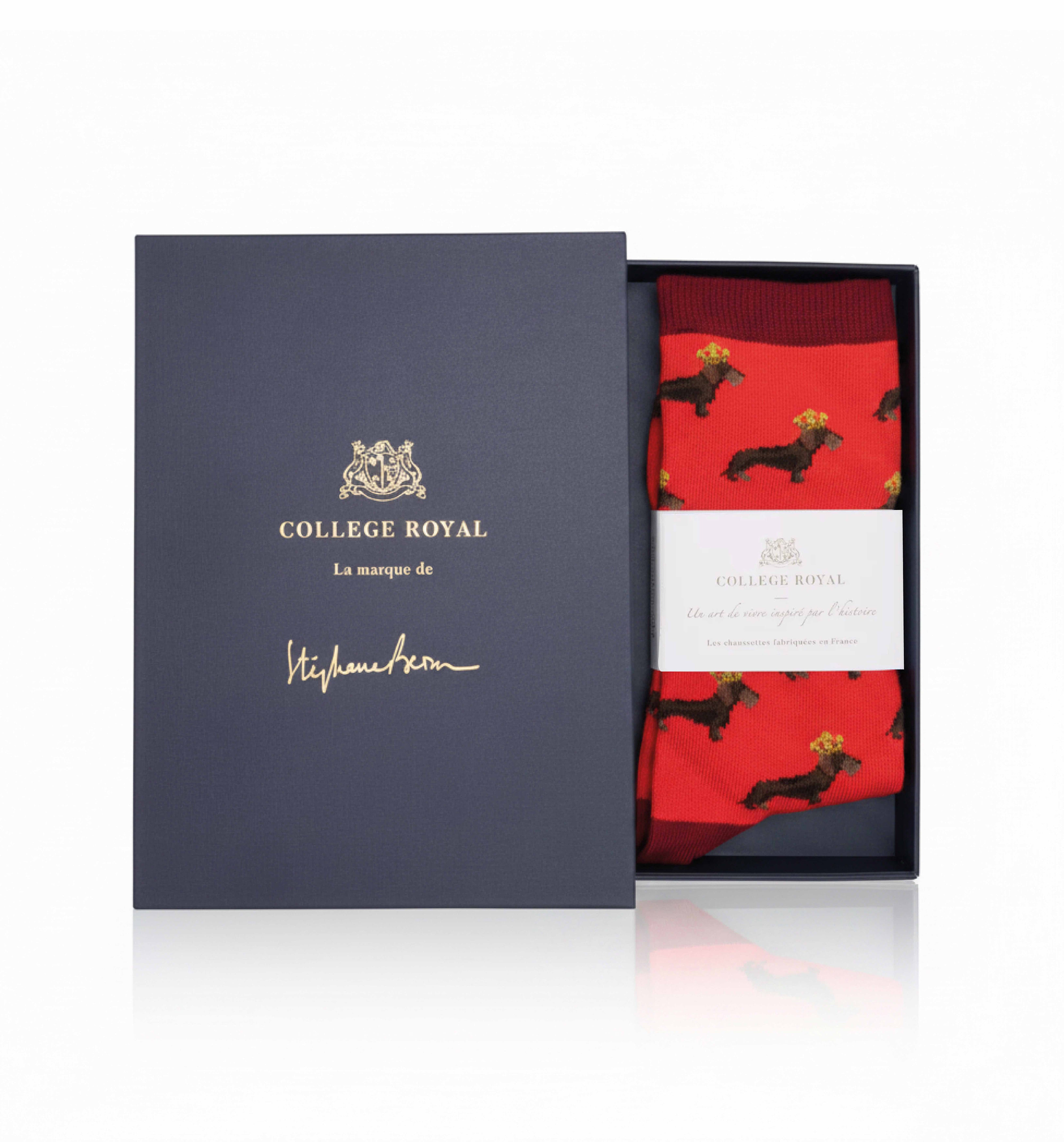 Chaussettes "Teckels Couronnés" rouge vif