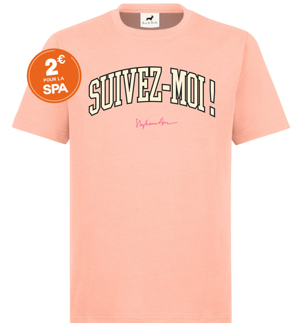 T-shirt super premium mixte «suivez-moi !» rose pâle
