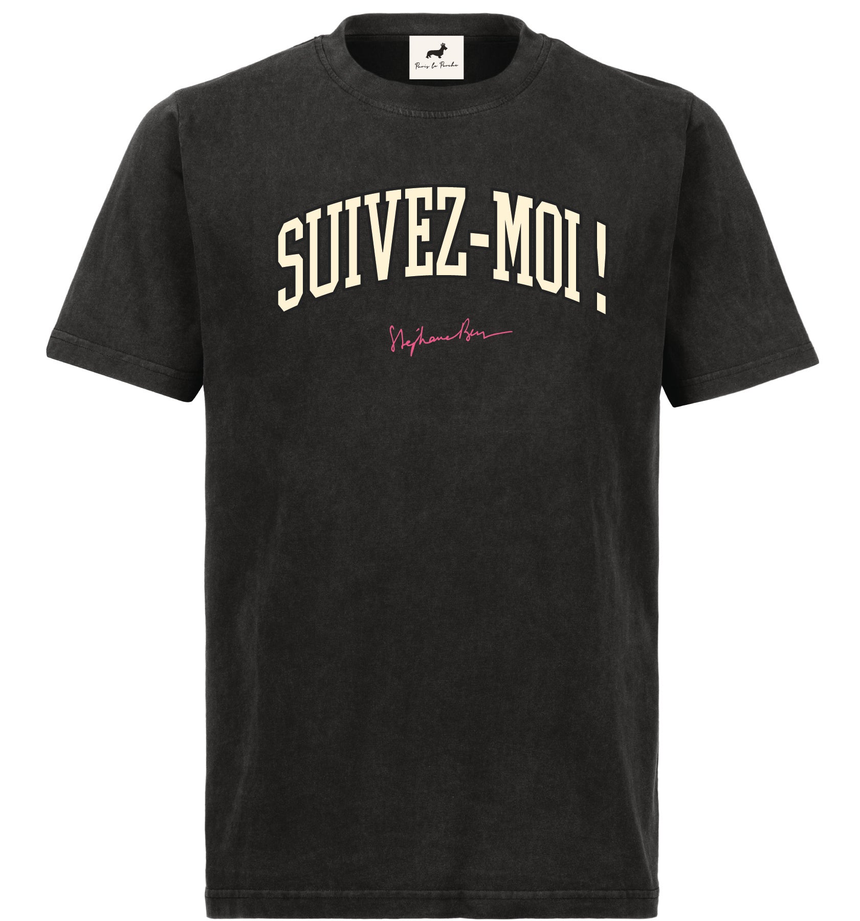 T-shirt super premium mixte «suivez-moi» vintage noir