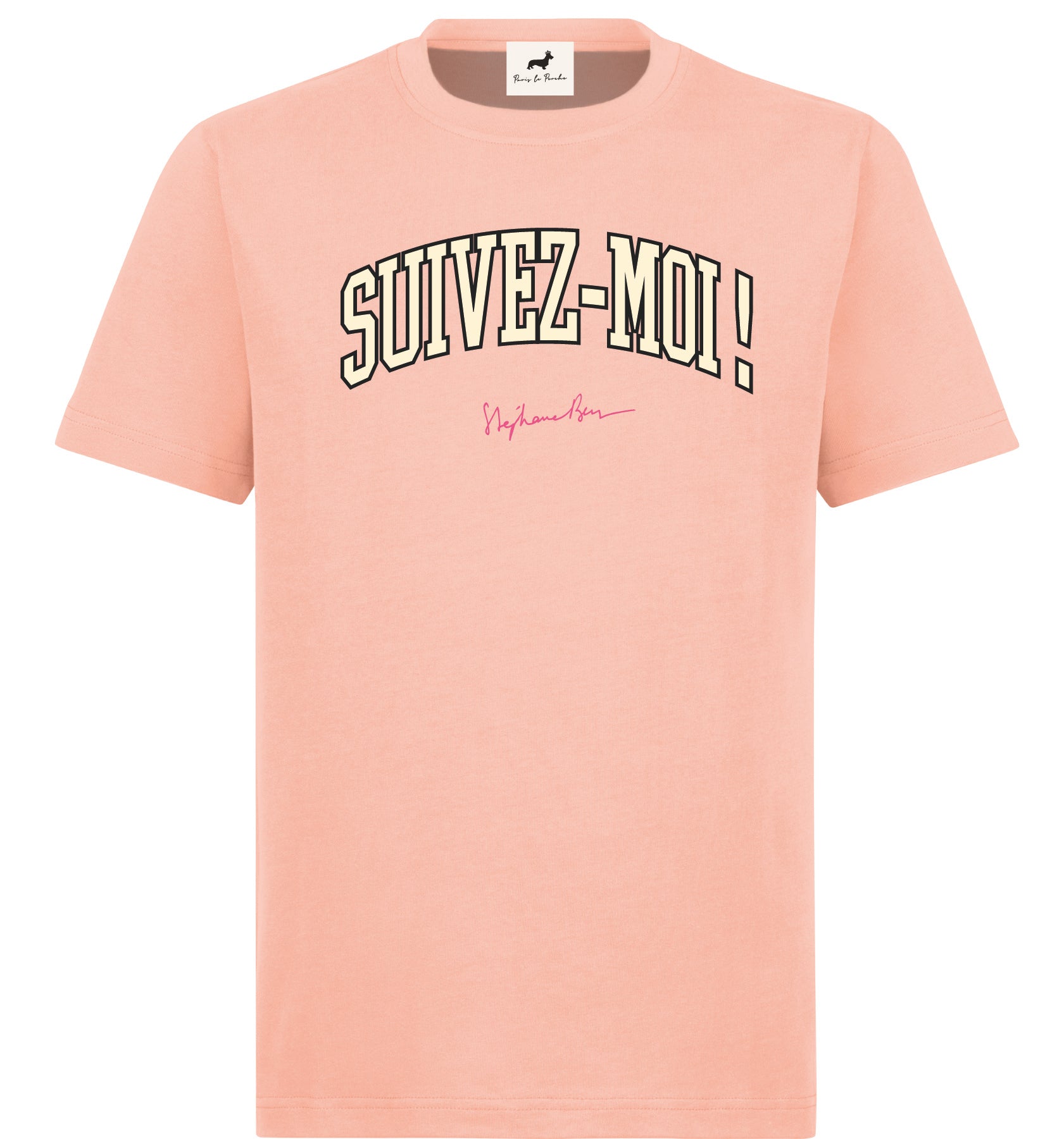 T-shirt super premium mixte «suivez-moi !» rose pâle