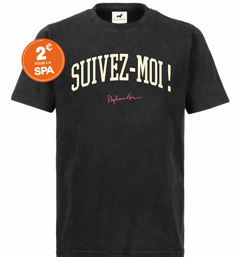 T-shirt super premium mixte «suivez-moi» vintage noir