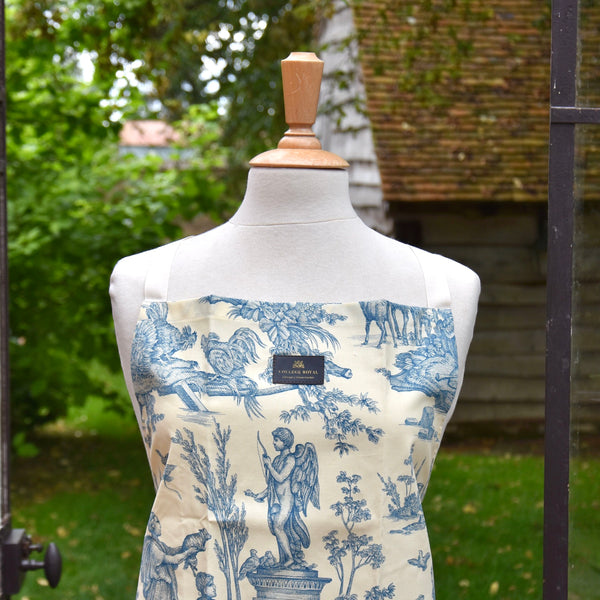 Tablier en toile de Jouy bleu