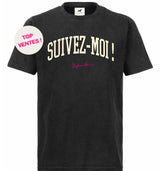 T-shirt super premium mixte «suivez-moi» vintage noir