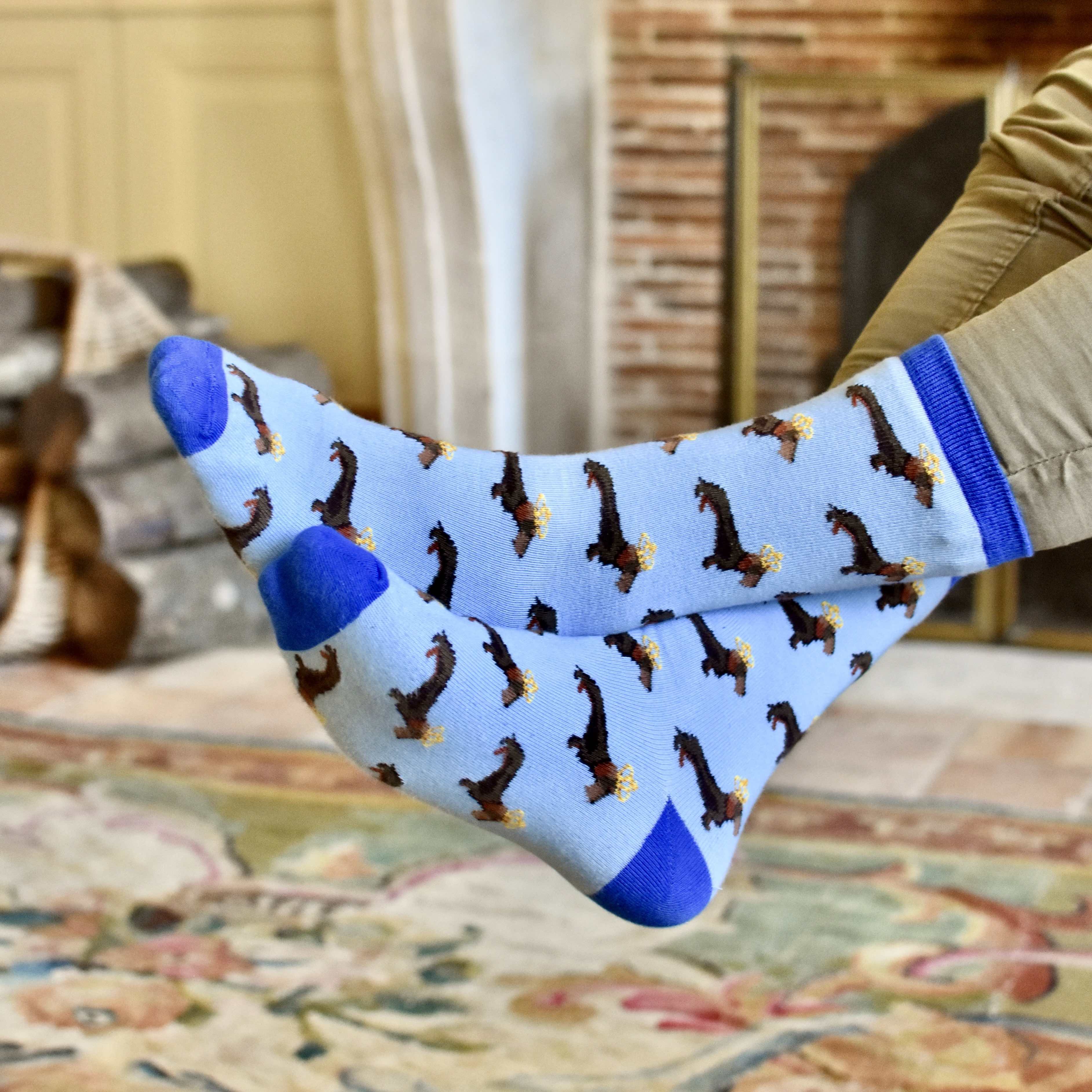 Chaussettes "Teckels Couronnés" bleues H/F